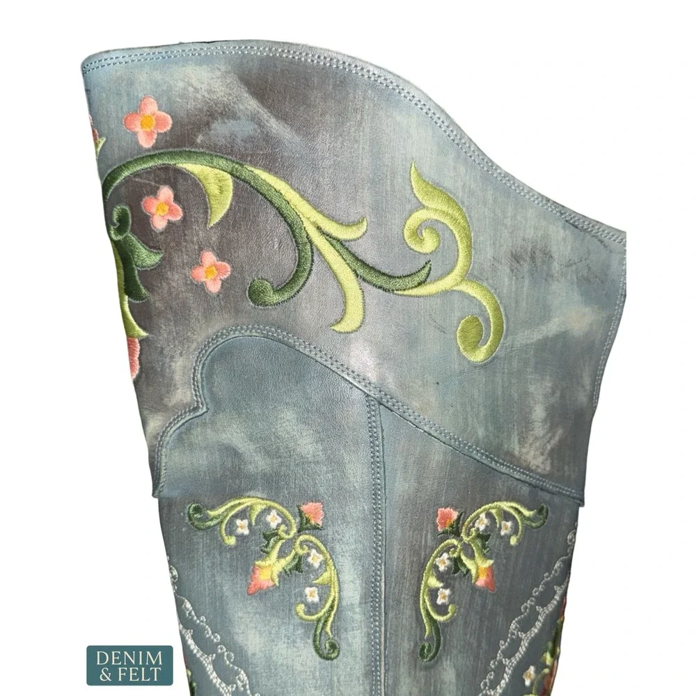 NEW‎ Dan Post Flower Child Turquoise Embroidered Knee High Western Boots 6.5 - Picture 15 of 16